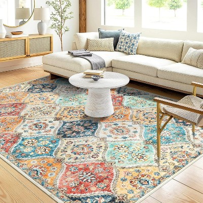Vintage Washable Door Mat Small Farmhouse Floral Accent Rugs with Non-Slip Backing, Stain-Resistant Oriental Indoor Carpet