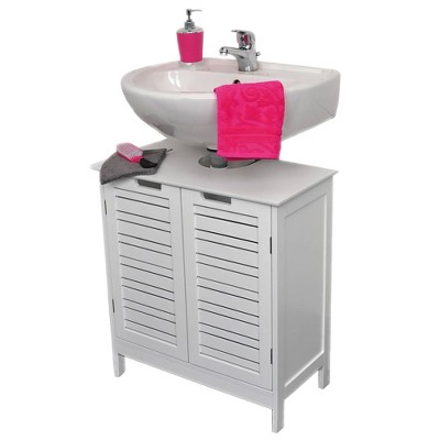 White MDF Under Sink Bathroom Cabinet with Louvered Doors