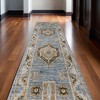 Ivory Tan and Blue Wool Oriental Hand Knotted Area Rug With Fringe - 2 of 4