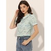 INSPIRE CHIC Women's Puff Short Sleeves Point Collar Button Down Floral Shirts - 3 of 4