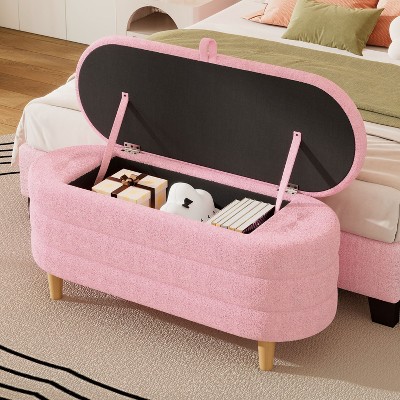 NicBex Oval Wool Storage Ottoman Bench,Upholstered Storage Ottoman with Wood Legs,Modern Storage Bench for Living Room,Bedroom