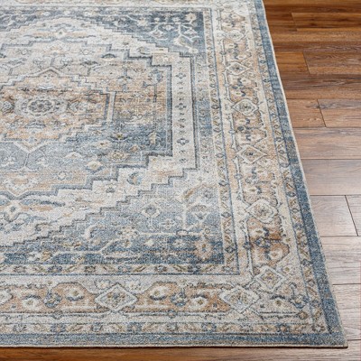 Emmett Navy Blue and Beige Hand-knotted Synthetic Fur Rug 7'10" x 10'2"
