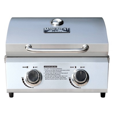 2-Burner Portable Tabletop Stainless Steel Propane Gas Grill Model 13742 - Monument Grills