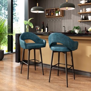 Dyonery Set of 2 Counter Height Swivel Barstools PU Leather 26" H Upholstered Bar Stools with Back&Arms for Kitchen Island,Home Bar - 1 of 4