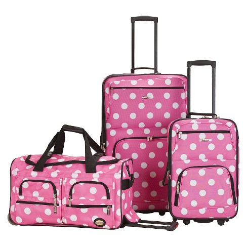 Pink and cheap white luggage