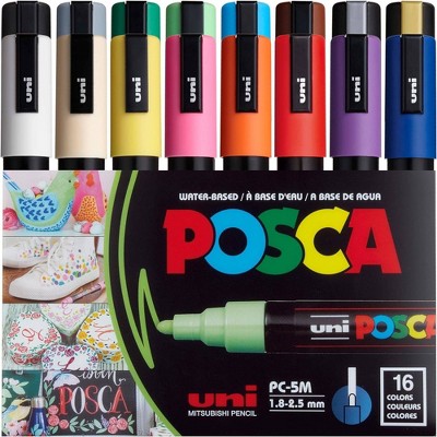 uni POSCA 16pk PC-5M Water Based Paint Markers Medium Point 1.8-2.5mm in Assorted Colors: Art Stationery Set
