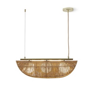 VidaLite Sovev 3-Light Linear Pendant: Polished Finish, Adjustable Height, Glass & Rattan Shades, UL Listed - 1 of 4
