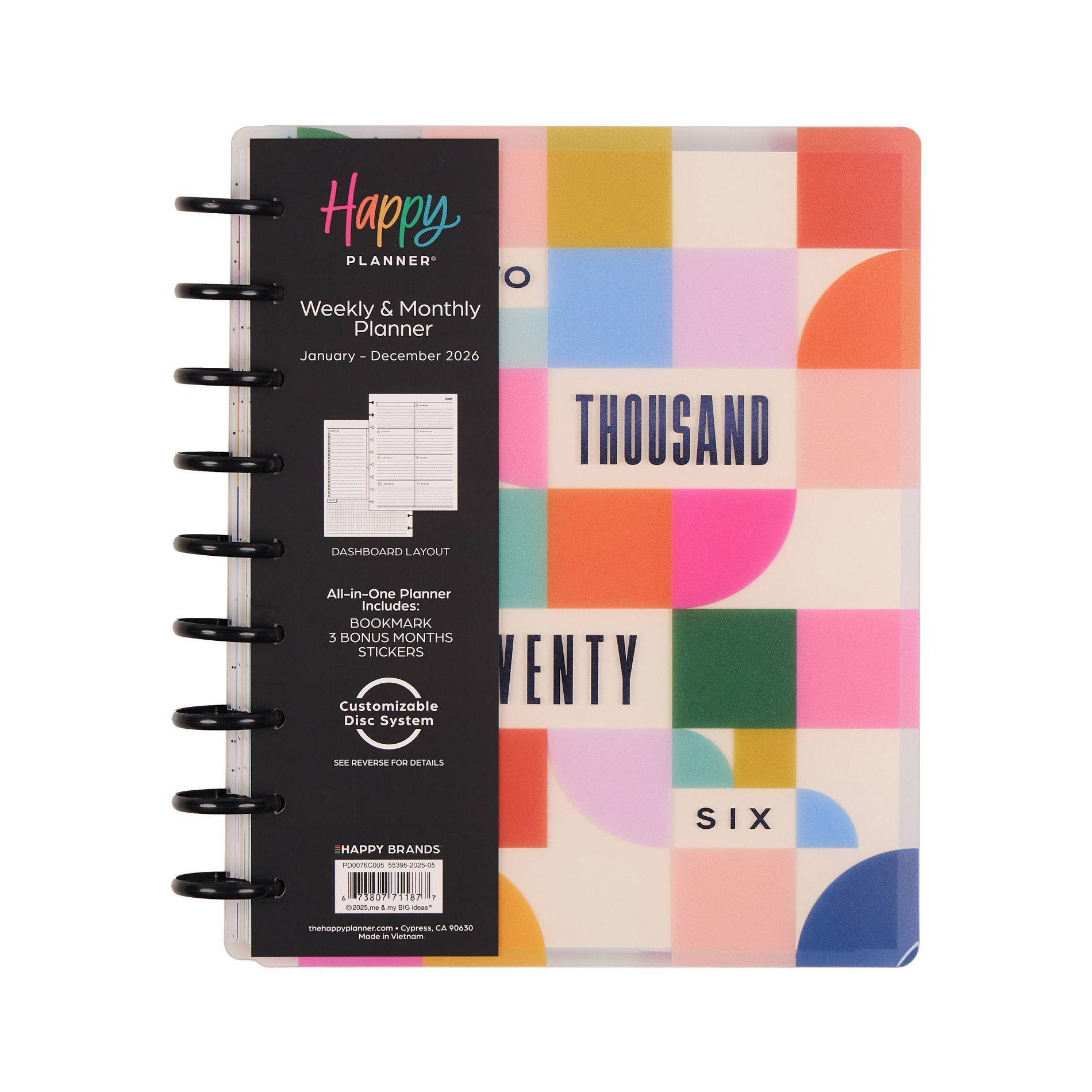 The Happy Planner 7"x9.25" 2026 Groovy Grids Classic 12 Months Bound Dated Planner