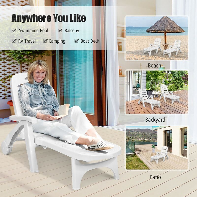 Costway Adjustable Folding Patio Chaise Deck Chair Lounger 5 Position Recliner w/ Wheels, 5 of 11