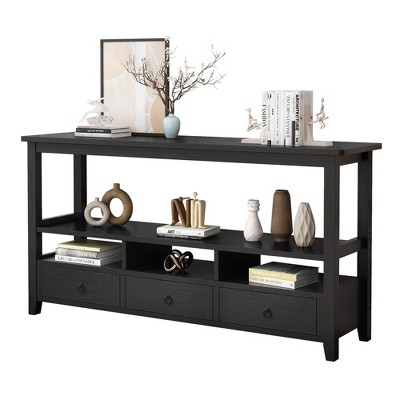 Karl Home | 57.8in.  3 Drawers Industrial Console Table Black