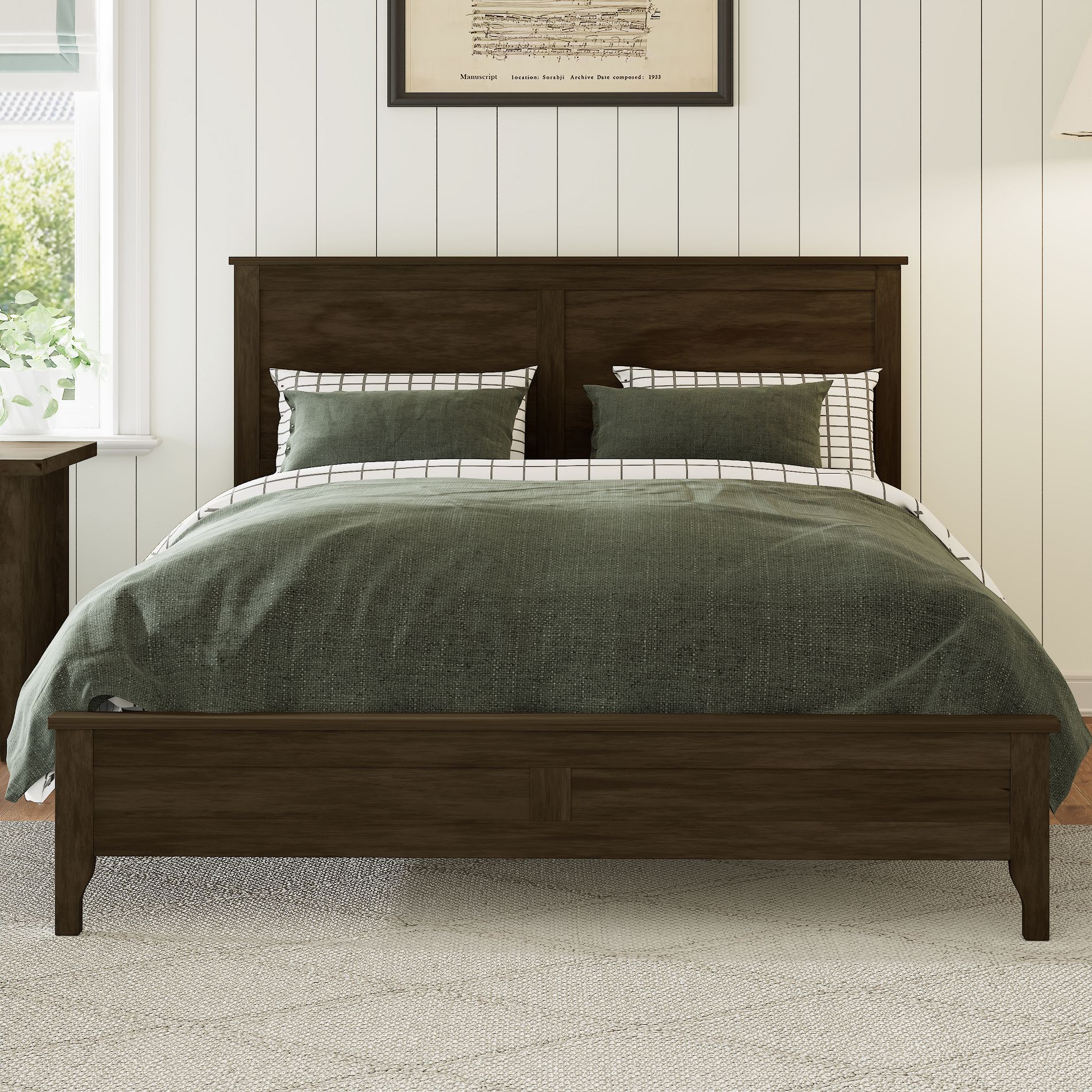 Whisen Modern Minimalist Solid Wood Platform Bed Frame with Center Support Legs