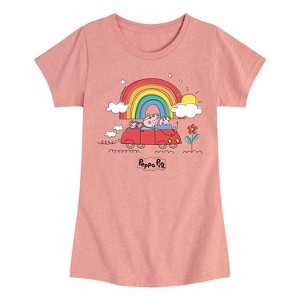 Girls' - Peppa Pig - Daddy Mummy and George in Car Fitted Short Sleeve Graphic T-Shirt - 1 of 4