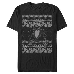 Men's The Nightmare Before Christmas Jack Skellington Distressed Christmas Sweater T-Shirt - 1 of 4