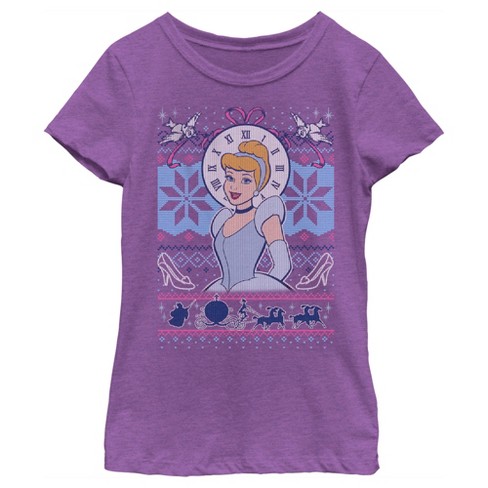 Girl s Disney Cinderella Christmas Sweater T Shirt Purple Berry Medium