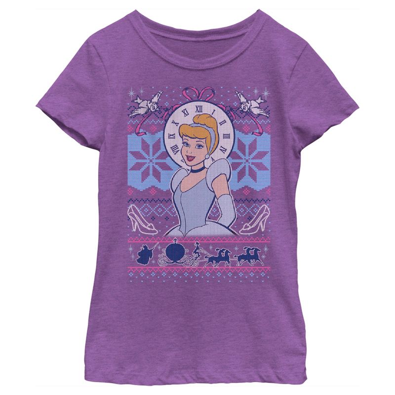 Girl's Disney Cinderella Christmas Sweater T-Shirt, 1 of 5