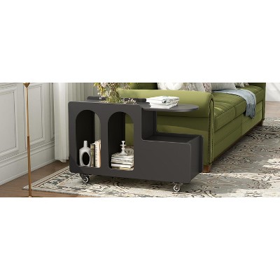 MAYEERTY Mobile End Table with lockable wheels, Cream Style Side Table with Storage Drawer for Living Room, Black