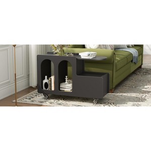Mayeerty Mobile End Table with lockable wheels, Cream Style Side Table with Storage Drawer for Living Room, Black - 1 of 4