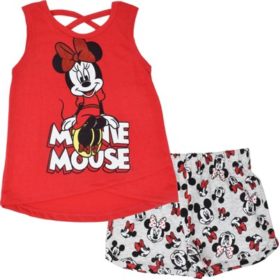Disney Minnie Mouse Baby Girls Tank Top Shirt & French Terry Shorts Red/Gray 
