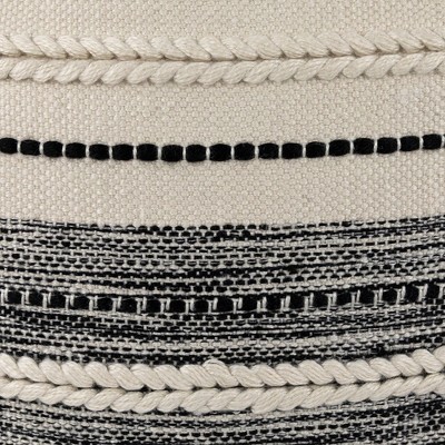 20" Cream and Black Handloom Woven Outdoor Square Throw Pillow
