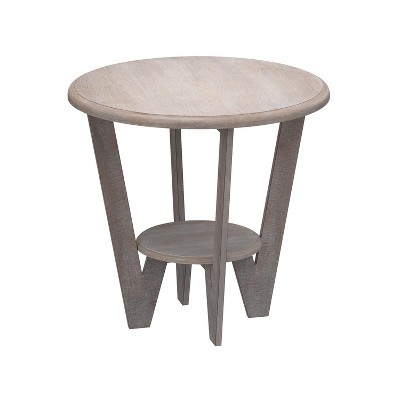 JIONJOY Farmhouse End Table - Round Vintage Grey Side Table with Storage Shelf, French Country Decor for Living Room & Small Spaces