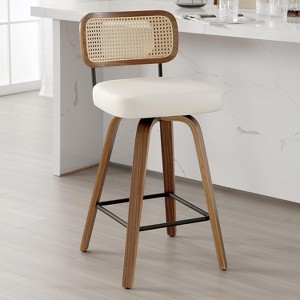 Bekrvio 26"/29" Mid-Century Modern Swivel Bar Stools Set of 1/2/3/4- Faux Leather Upholstered with Back and Bent Wood Legs,Ideal for Kitchen Island - 1 of 4