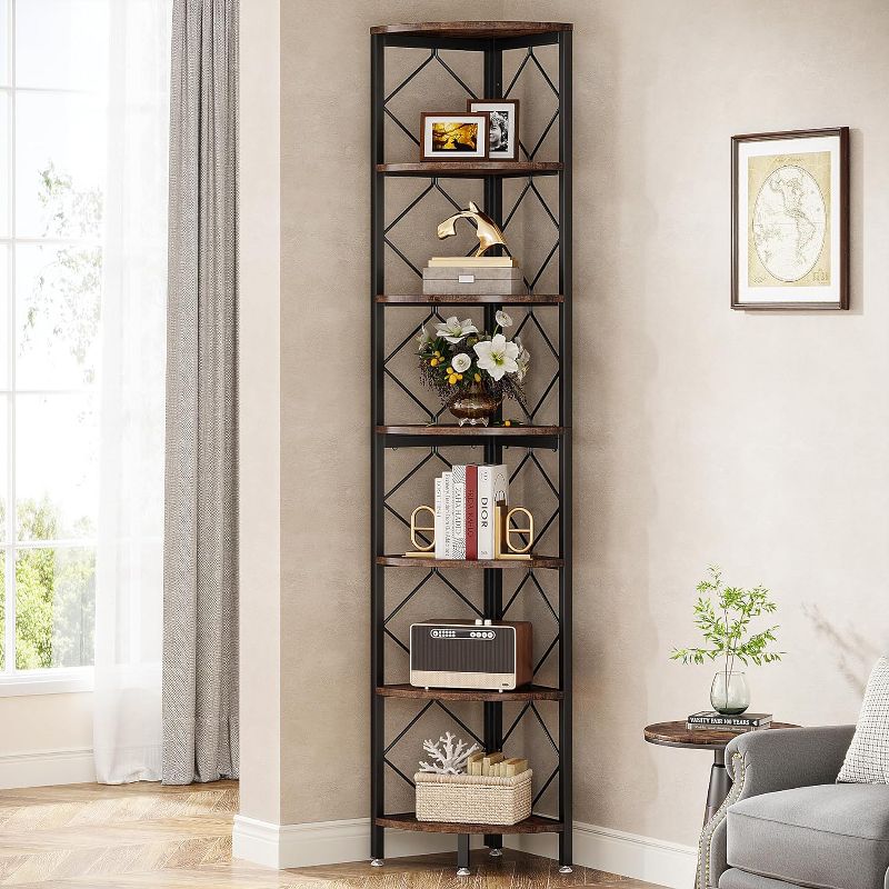 Tribesigns Industrial 7-Tier Corner Bookshelf, 78.7” Extra Tall Slim Bookcase, Wood Corner Shelf Stand Storage Rack for Home Office, 4 of 10