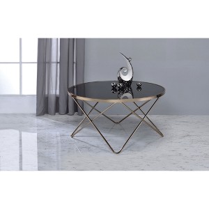 Round Smoky Glass Coffee Table with Champagne-Finished Metal Base for Contemporary Living Spaces - 1 of 4