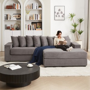 Luxe Oversized L Shaped Sectional Sofa with Chaise, Corduroy Upholstered Modular Couch with 8 Pillows and Hidden Storage for Living Room Bedroom - 1 of 4