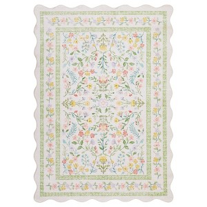 Scalloped Floral Rug Washable Non-Slip Boho Hallway Rug Soft Carpet for Kitchen, Bathroom, Laundry, Entryway - 1 of 4