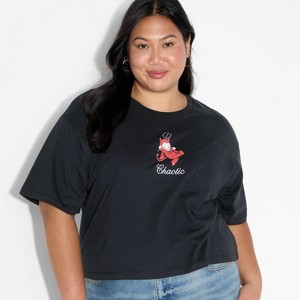 Women's Kewpie Chaotic Boxy Cropped Short Sleeve Graphic T-Shirt - Black - 1 of 3
