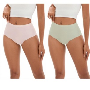 INSPIRE CHIC 2 Pcs Women's High-Waisted Full-Coverage Underwear Wave Trim No Trace Briefs - 1 of 4