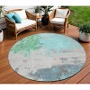 Teal Blue And Green Abstract Washable Indoor Outdoor Area Rug - 2 of 4