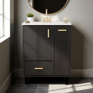 Mshliw 24" Bathroom Vanity with Sink, Solid Wood Frame, Door Shelf, Deep Drawer & 2-Tier Pull-Out Basket, Modern Freestanding Cabinet - 1 of 4