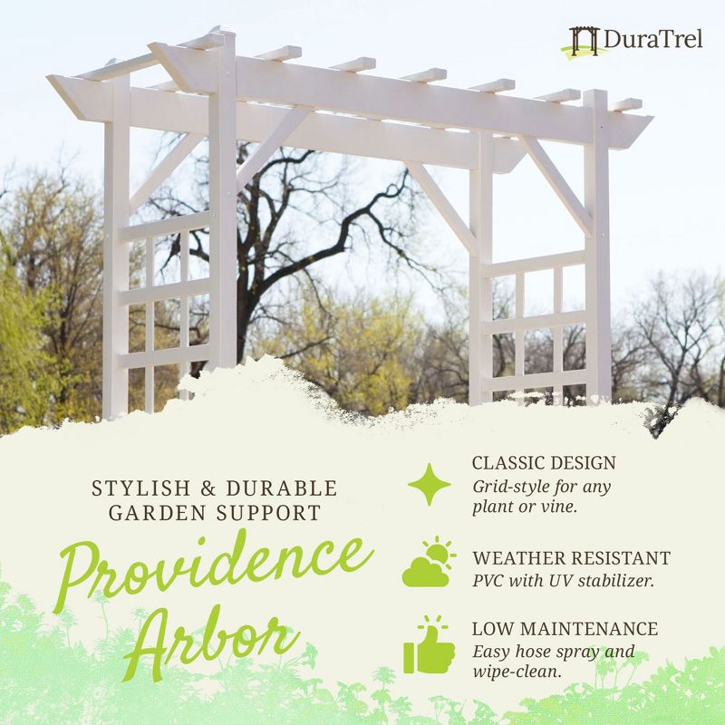 Dura-Trel Providence Arbor, 64 by 85 Inch PVC Patio Garden Arch, Outdoor Lattice Frame Decoration or Trellis for Climbing Plants, White, 2 of 7