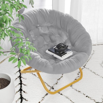 Gray Faux Fur Papasan Chair with Soft Gold Metal Frame