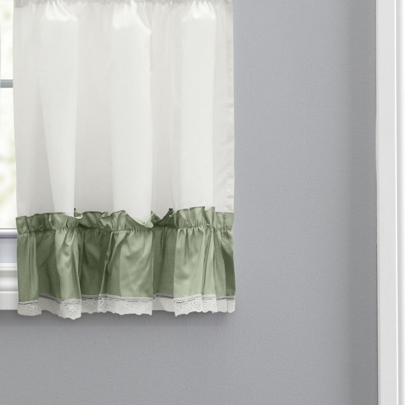 Ellis Curtain Madelyn Ruflled Victorian 1.5" Rod Pocket Window Curtain Tiers Sage, 3 of 5