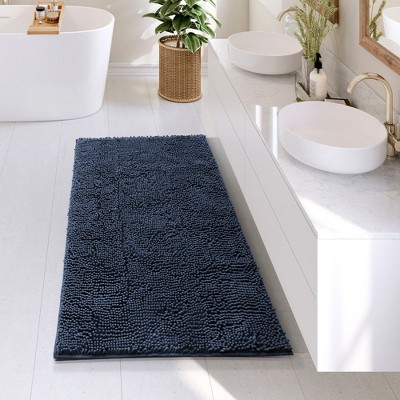 Navy Blue Chenille Non-Slip Bathroom Rug 26" x 44"