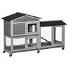 62'' Wooden Rabbit Hutch with Wheels,Indoor Outdoor Bunny Cage with Run Box No Leak Tray Ramp and Multiple Doors for Small Animals - LAOTIES - 3 of 4