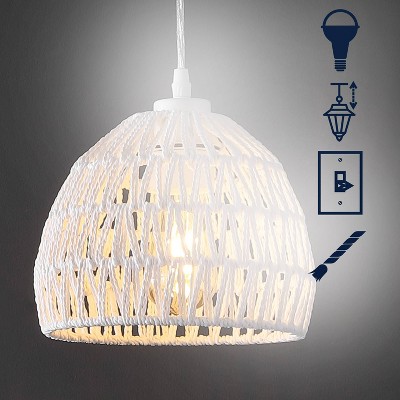 White Woven Rope and Iron LED Pendant Light