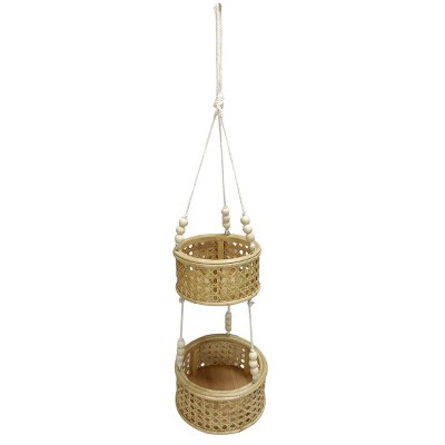 VIP Rattan 25.5 in. Brown Hanging Flower Planter 2 Tier
