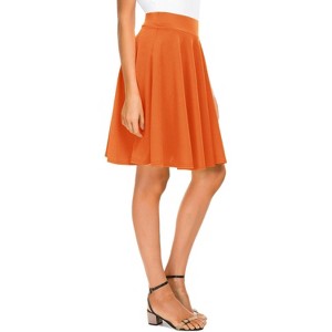 Women's Basic Stretch Midi Skirt - Versatile High Waist Flared Casual Skirt Orange-long - 1 of 4