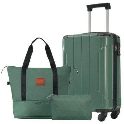 Syemin Luggage Hardshell Luggage Sets 3 Piece Carry-on Suitcases with Wheels TSA Lock for Men Women for Check in, Green, 13.6"*8.3"*21.5"