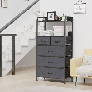 WhizMax Dresser for Living Room, 5 Drawers Storage Organizer with Shelves, 4 Hooks, Sturdy Metal Frame, Wood Tabletop - 1 of 4