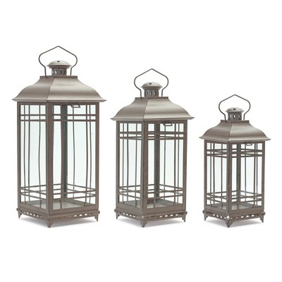 Melrose Traditional Brown Metal Lantern (Set of 3)