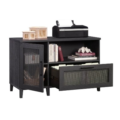 Raven Oak Engineered Wood Credenza with Rattan Inserts