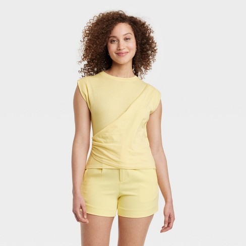 Women's Slim Fit Short Sleeve Ribbed T-shirt - A New Day™ Light Yellow 1x :  Target