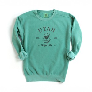 Simply Sage Market Embroidered Utah Sego Flower Garment Dyed Sweatshirt - 1 of 4