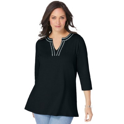 Jessica London Women's Plus Size Notch Neck Tunic, S - Black