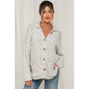 Pinkblush Heather Grey Cable Knit Collared Maternity Button Up Cardigan - 1 of 4