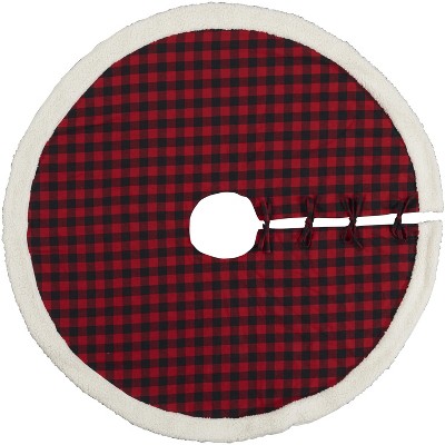 Mina Victory Home For The Holiday Red Plaid Tree Skirt 48" x 48" RND